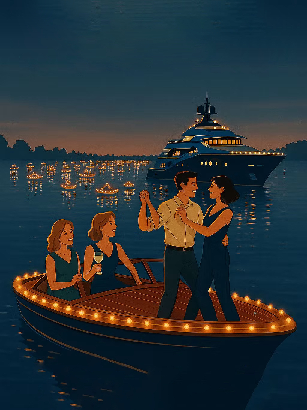 Boten op de Loosdrechtse Plassen bij avond